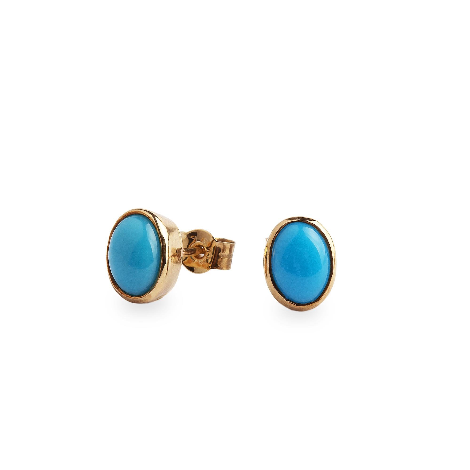 9ct Yellow Gold Turquoise Oval Stud Earrings