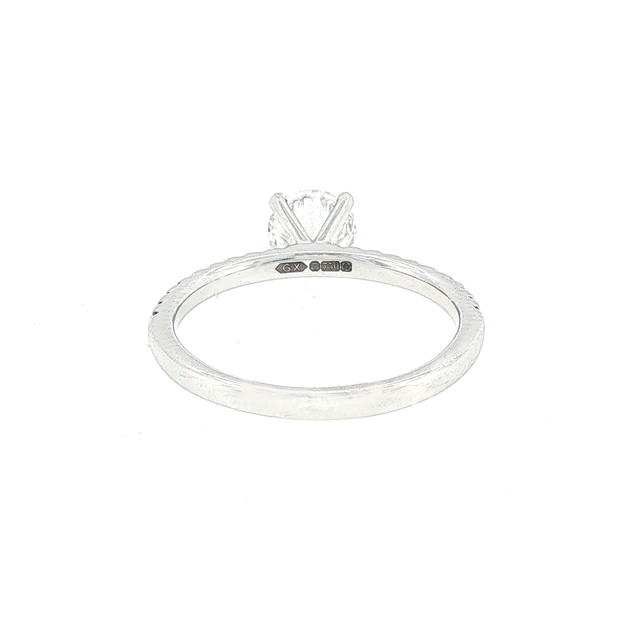 0.92ct G vs1 GIA Certified Round Solitaire With Diamond Shoulders 18ct White Gold Engagement Ring