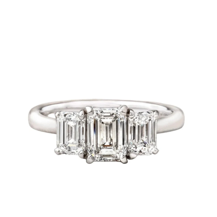 C1.02ct S1.02ct D vs2  Emerald Cut Natural Diamond Three Stone Ring Set In 18ct White Gold