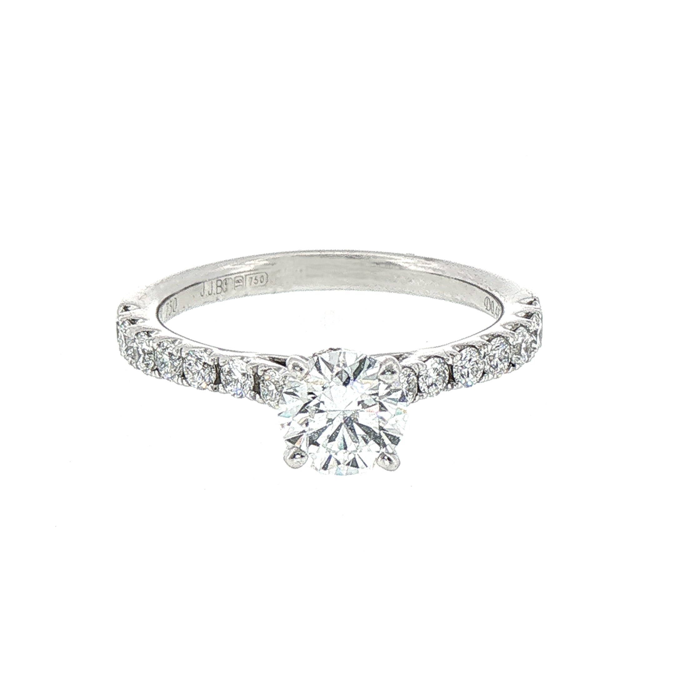 C0.70ct S0.49ct Natural Diamond Solitaire with Diamond Shoulders Set In 18ct White Gold