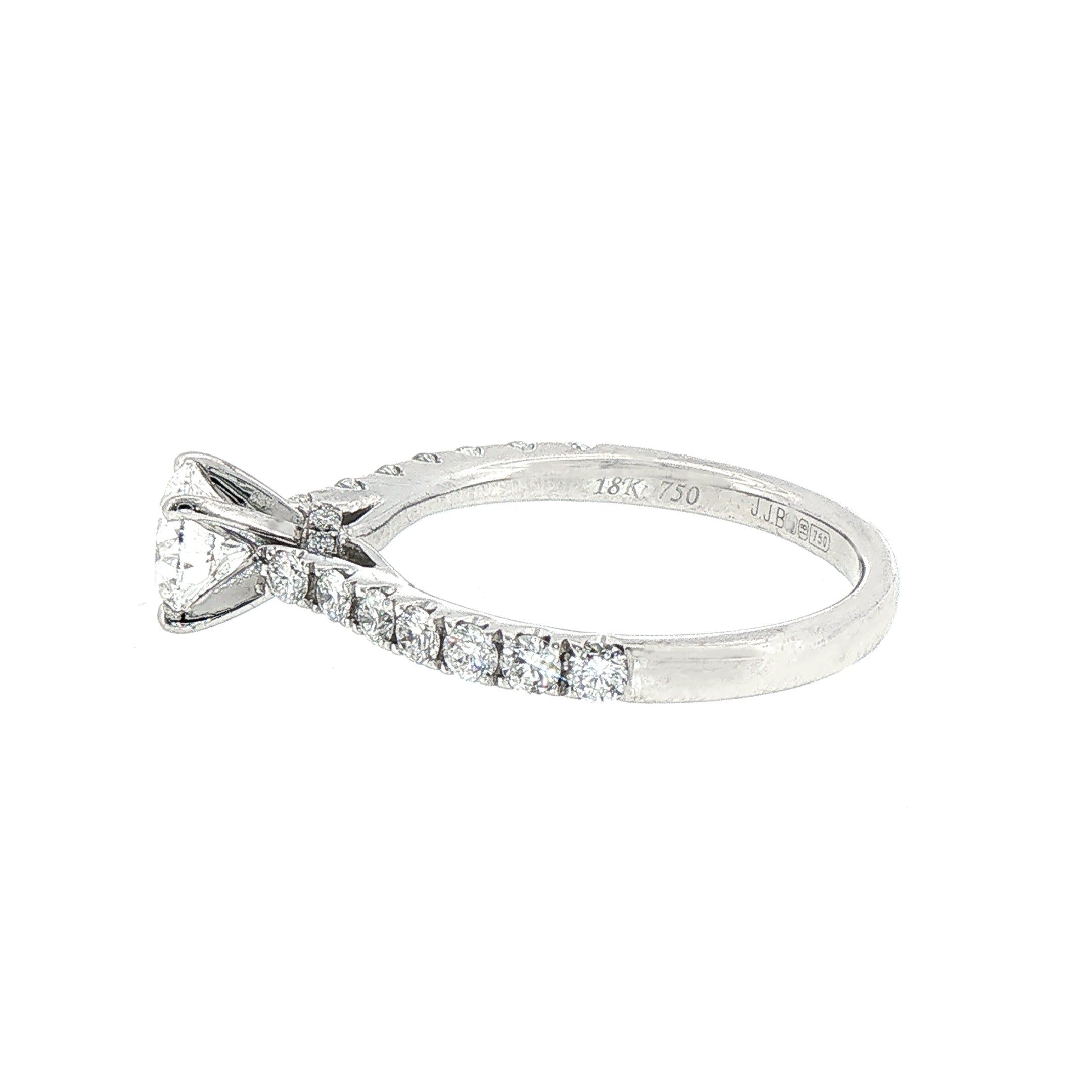 C0.70ct S0.49ct Natural Diamond Solitaire with Diamond Shoulders Set In 18ct White Gold