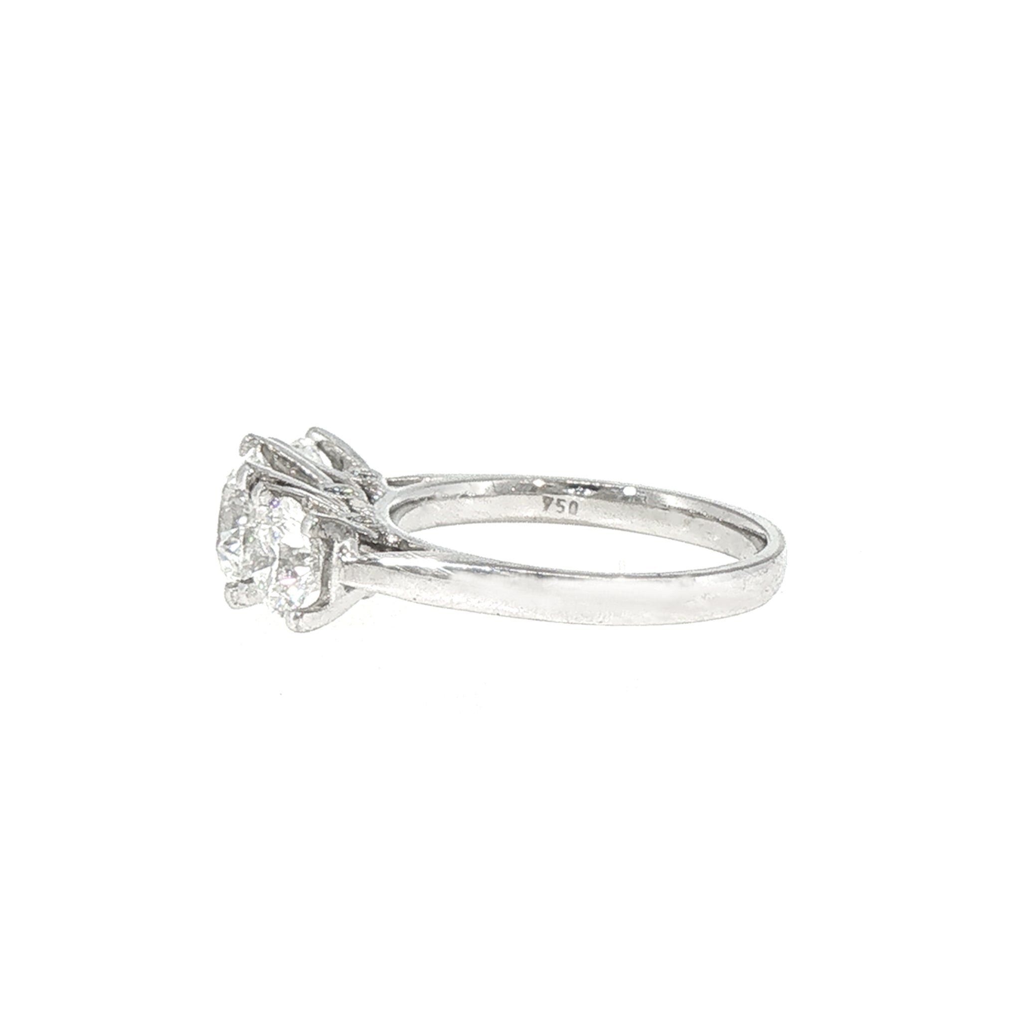 2.41ct F SI GIA Certified Round Natural Diamond Three Stone Ring Set In 18ct White Gold