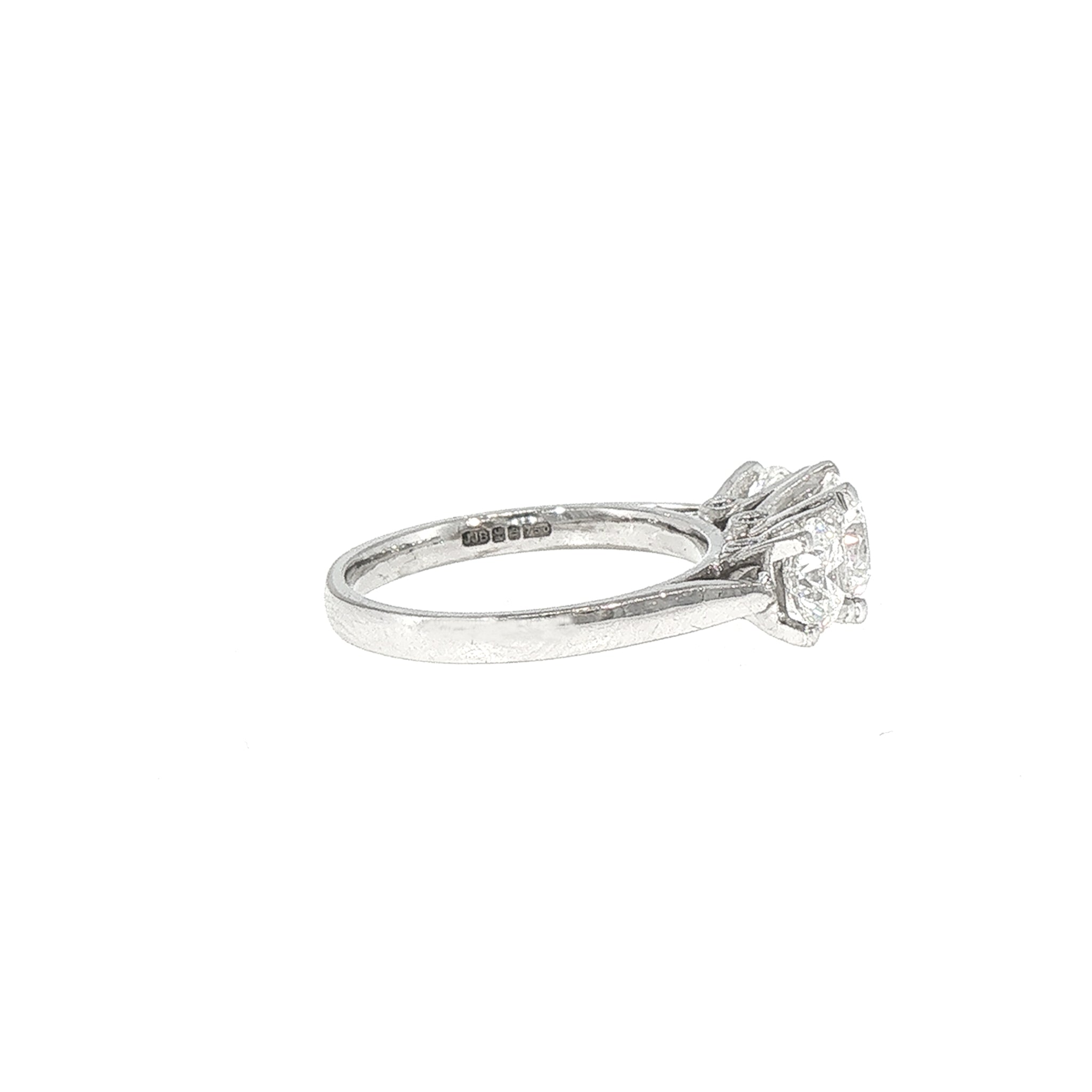 2.41ct F SI GIA Certified Round Natural Diamond Three Stone Ring Set In 18ct White Gold
