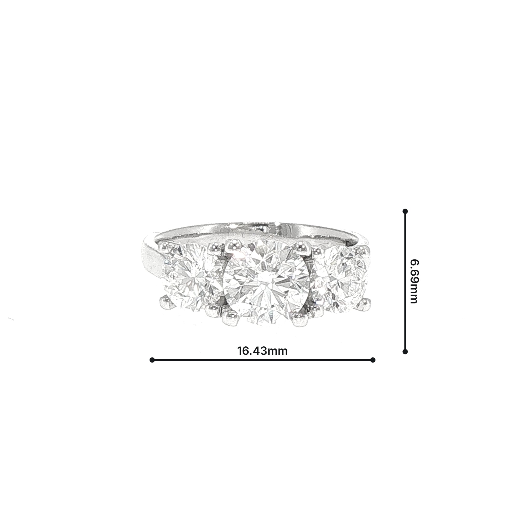 2.41ct F SI GIA Certified Round Natural Diamond Three Stone Ring Set In 18ct White Gold