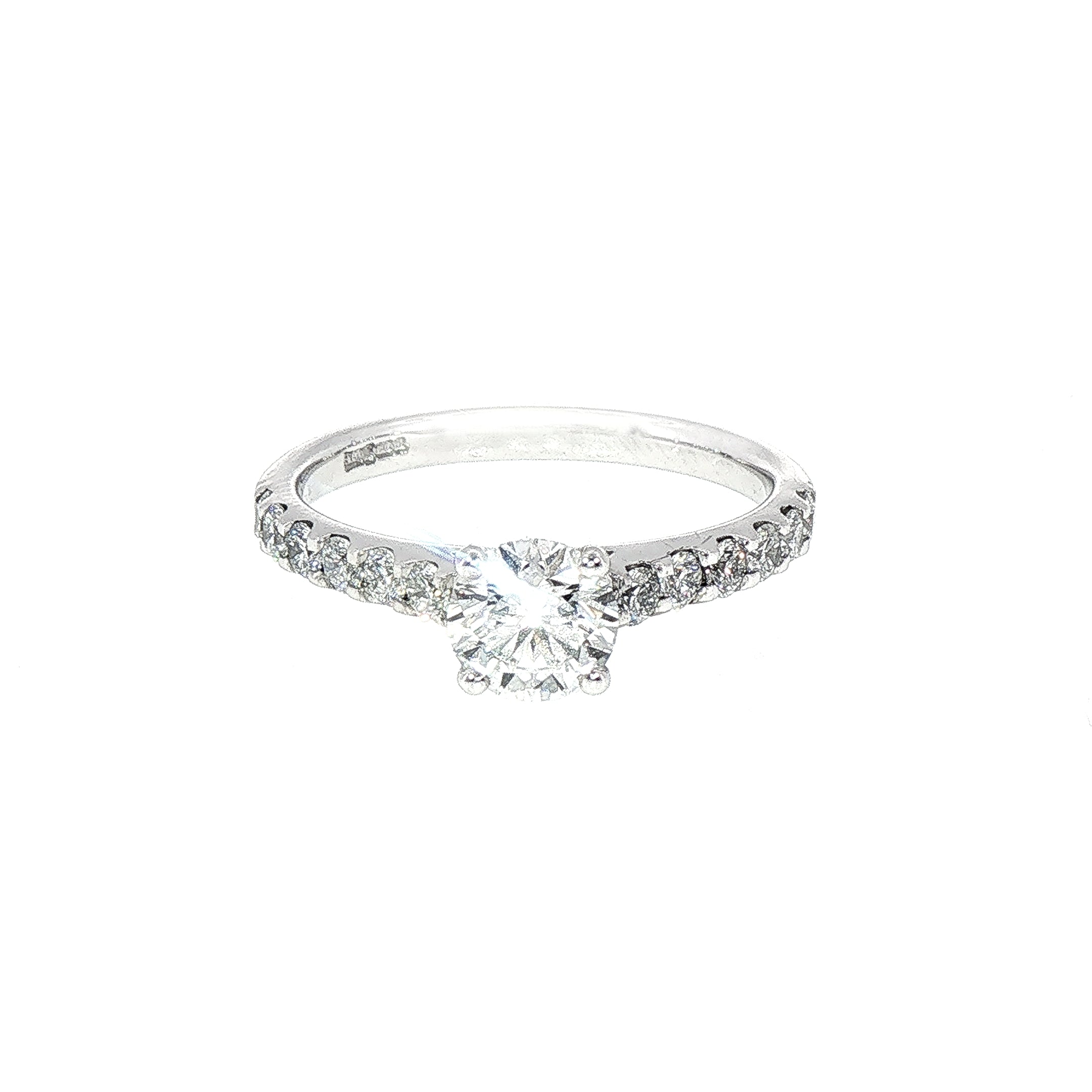 0.65ct F VS2 GIA Certified Round Solitaire with 0.42ct Diamond Shoulders set in 18ct White Gold