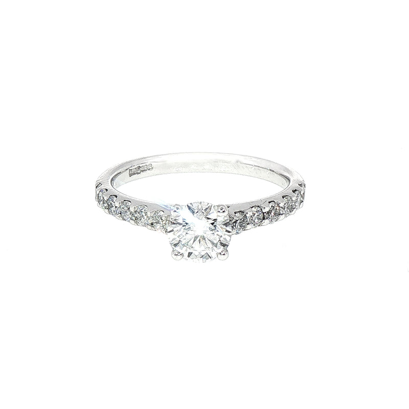 0.65ct F VS2 GIA Certified Round Solitaire with 0.42ct Diamond Shoulders set in 18ct White Gold