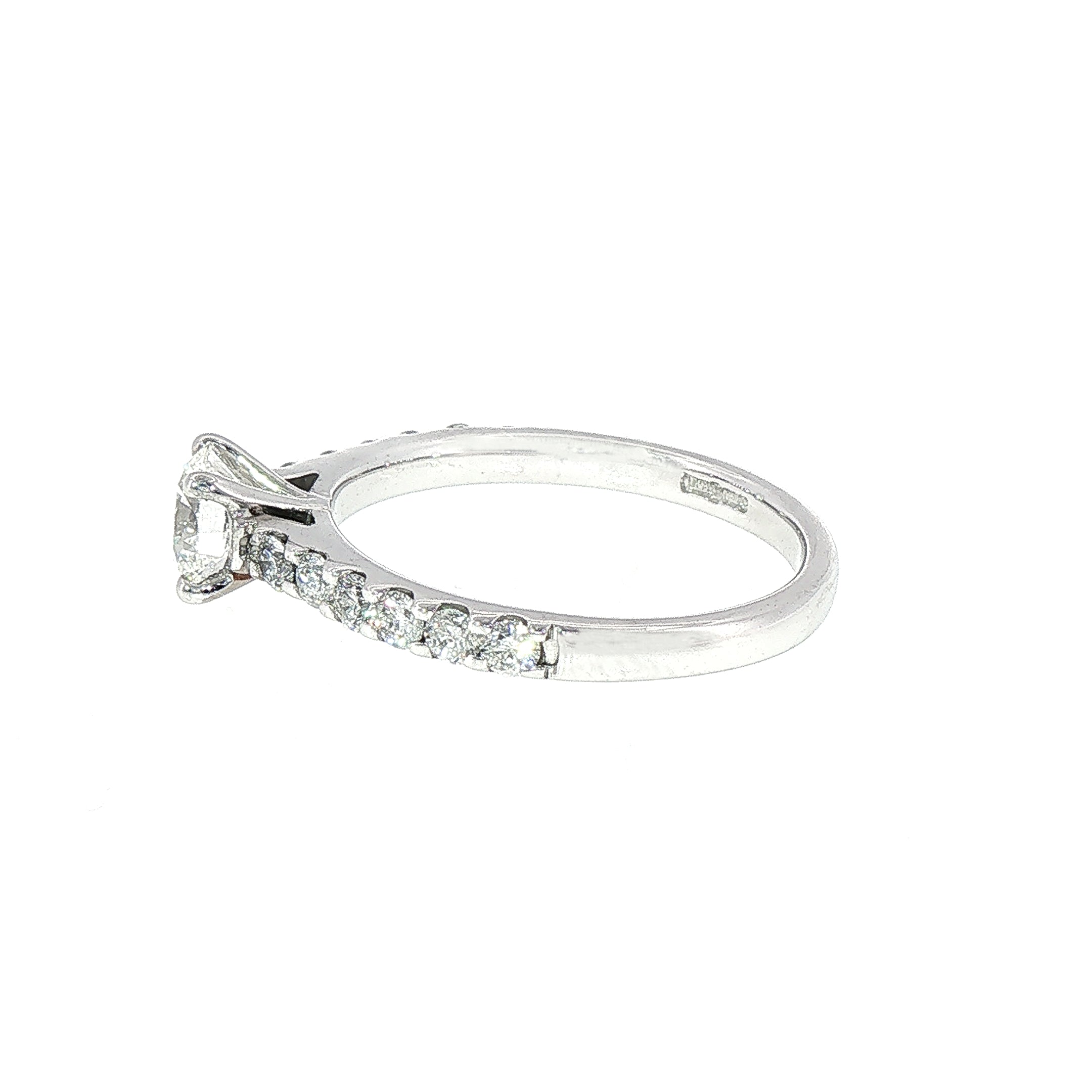 0.65ct F VS2 GIA Certified Round Solitaire with 0.42ct Diamond Shoulders set in 18ct White Gold