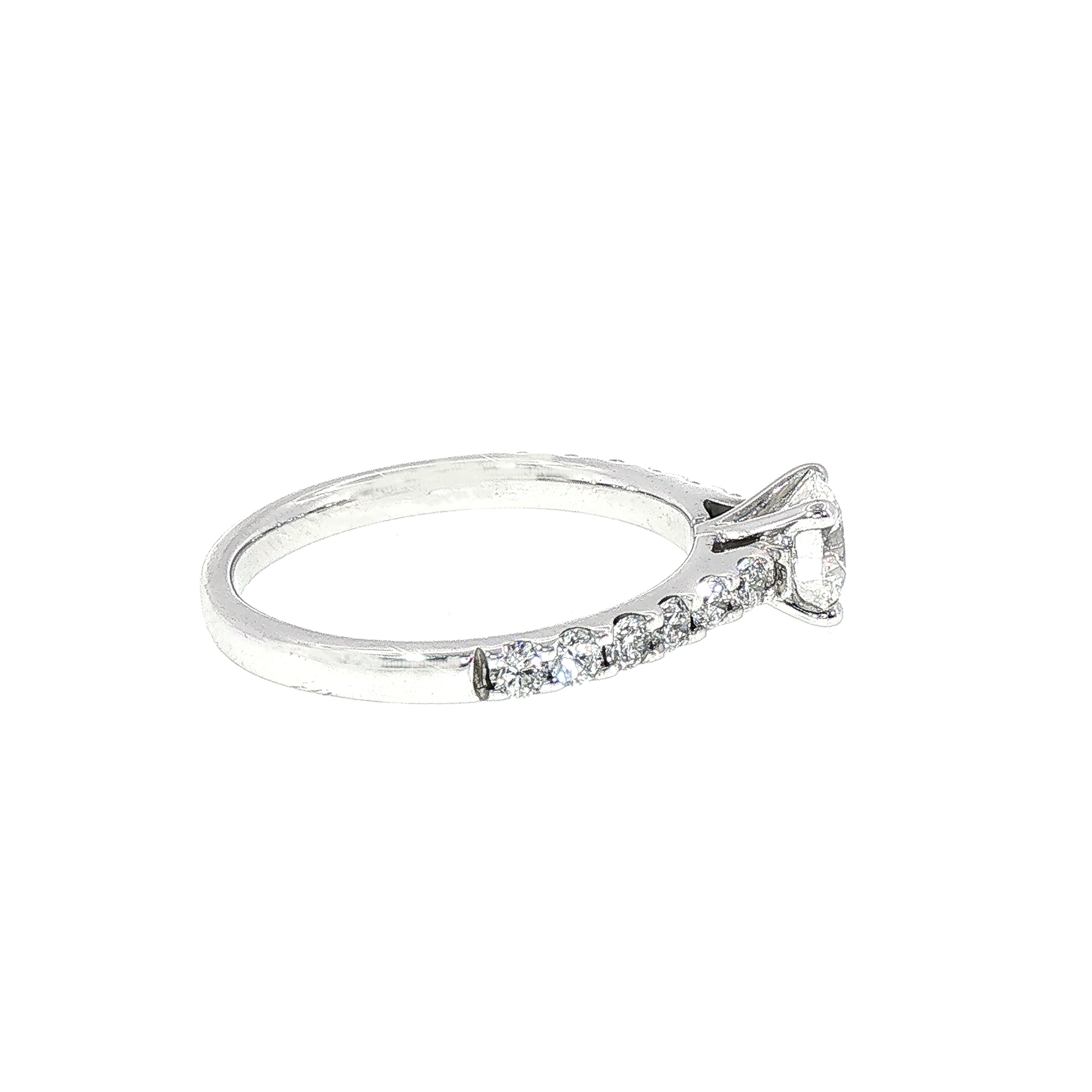 0.65ct F VS2 GIA Certified Round Solitaire with 0.42ct Diamond Shoulders set in 18ct White Gold