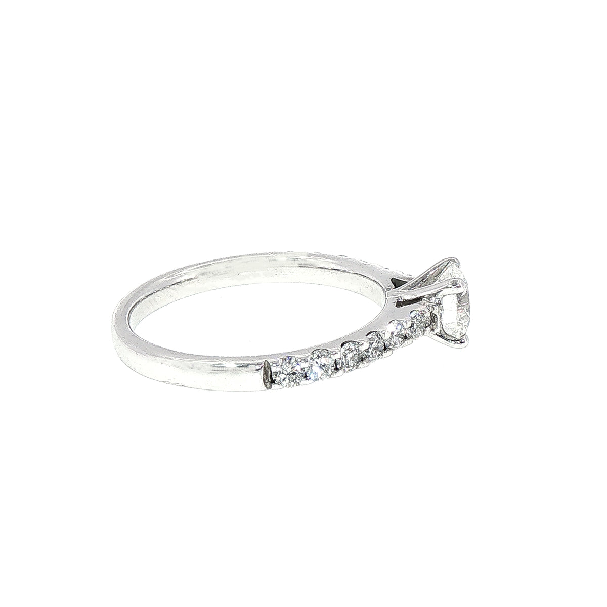 0.65ct F VS2 GIA Certified Round Solitaire with 0.42ct Diamond Shoulders set in 18ct White Gold