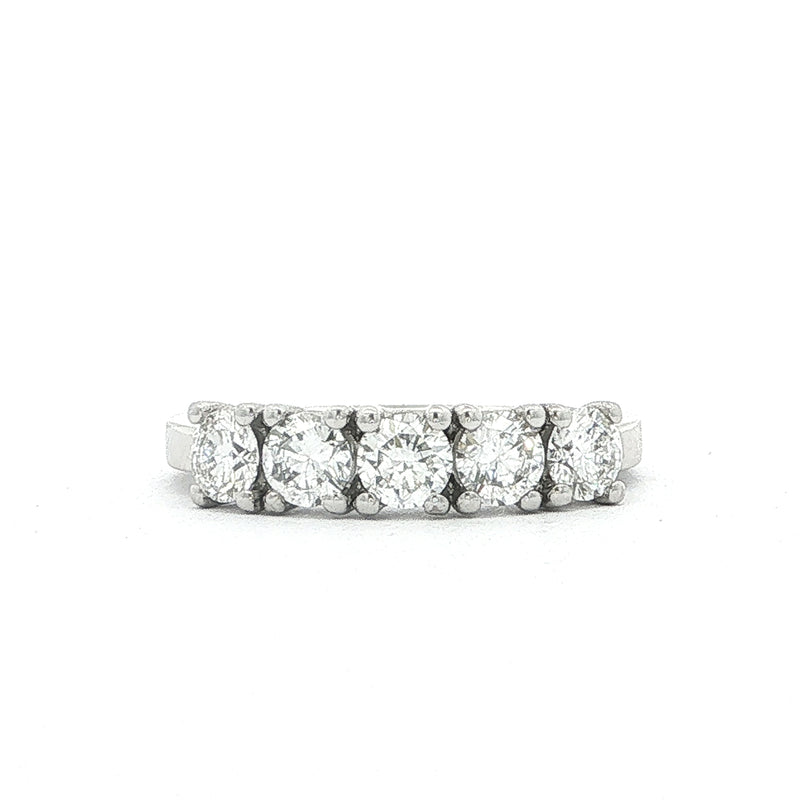 1ct F vs1 Five Stone Natural Diamond Ring Srt In 18ct White Gold