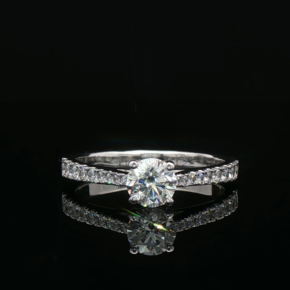 0.50ct F vs2 Round Cut Natural Diamond Solitaite With Diamond Shoulders Set In 18ct White Gold