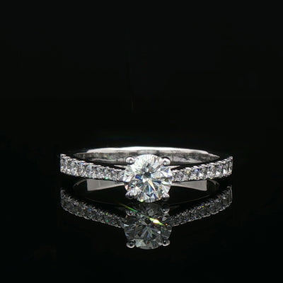 0.50ct F vs2 Round Cut Natural Diamond Solitaite With Diamond Shoulders Set In 18ct White Gold
