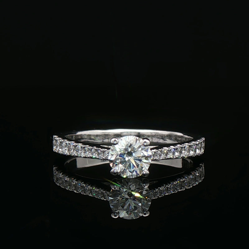 0.50ct F vs2 Round Cut Natural Diamond Solitaite With Diamond Shoulders Set In 18ct White Gold