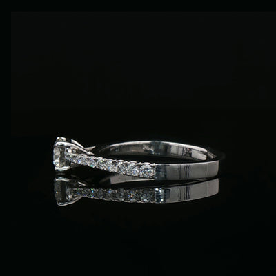 0.50ct F vs2 Round Cut Natural Diamond Solitaite With Diamond Shoulders Set In 18ct White Gold