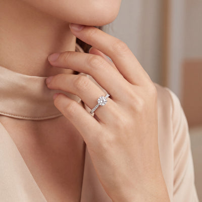 0.50ct F vs2 Round Cut Natural Diamond Solitaite With Diamond Shoulders Set In 18ct White Gold