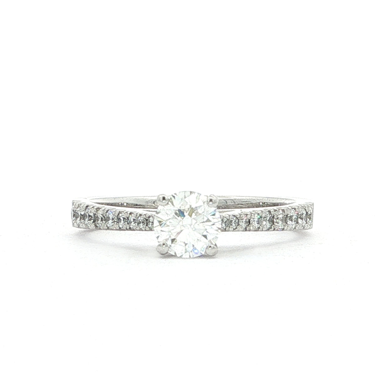 0.50ct F vs2 Round Cut Natural Diamond Solitaite With Diamond Shoulders Set In 18ct White Gold