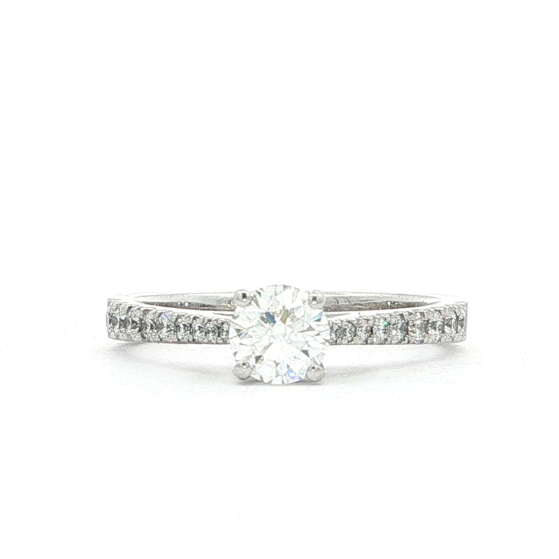 0.50ct F vs2 Round Cut Natural Diamond Solitaite With Diamond Shoulders Set In 18ct White Gold
