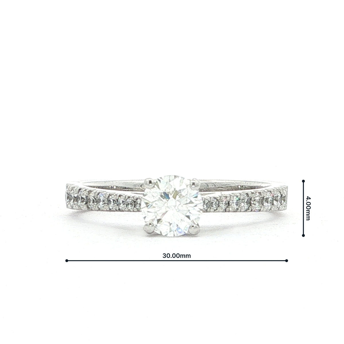 0.50ct F vs2 Round Cut Natural Diamond Solitaite With Diamond Shoulders Set In 18ct White Gold