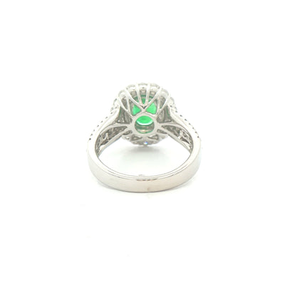 18ct White Gold Oval Emerald & Natural Diamond Halo Ring