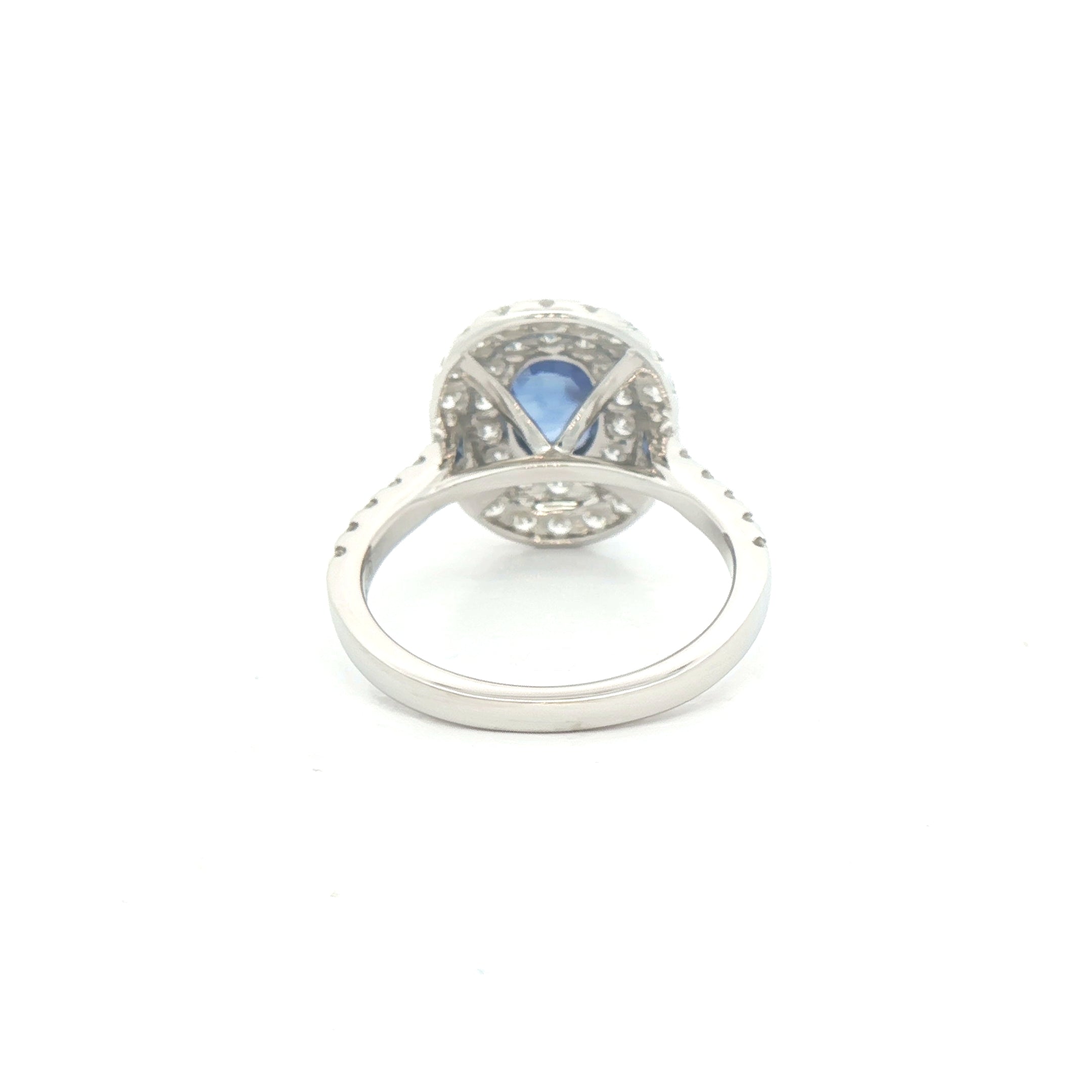 18ct White Gold Oval Sapphire & Natural Diamond Halo Ring