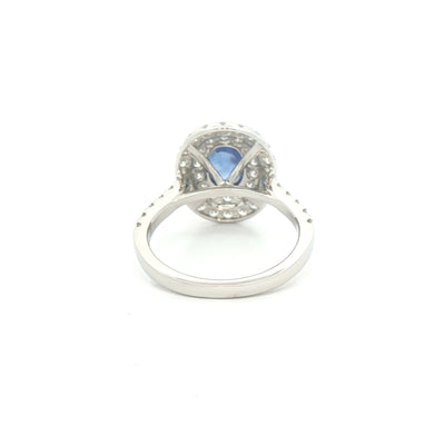 18ct White Gold Oval Sapphire & Natural Diamond Halo Ring