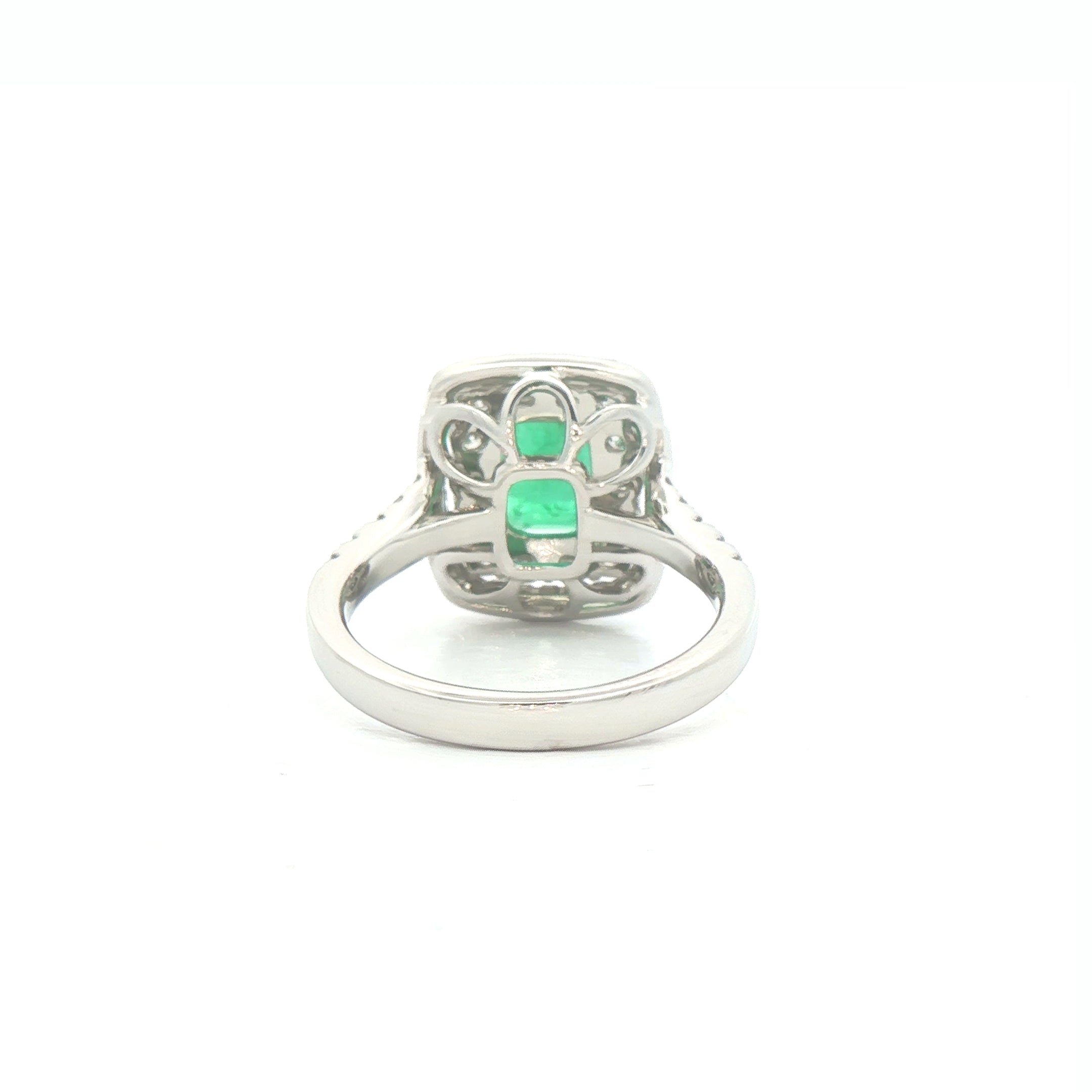 1.51ct Emeral Cut Emerald & Natural Diamond Double Halo Style Ring in White Gold