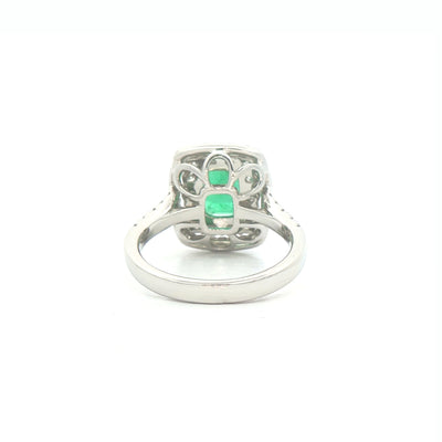 1.51ct Emeral Cut Emerald & Natural Diamond Double Halo Style Ring in White Gold