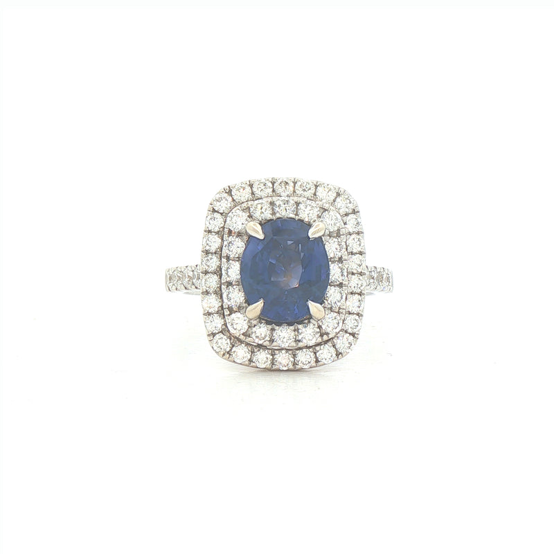Natural Sapphire & Diamond Double Halo Ring