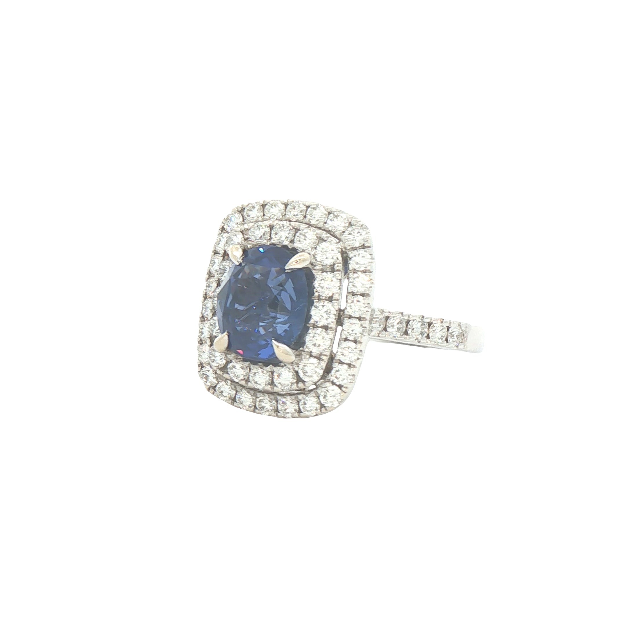 Natural Sapphire & Diamond Double Halo Ring