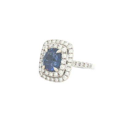 Natural Sapphire & Diamond Double Halo Ring