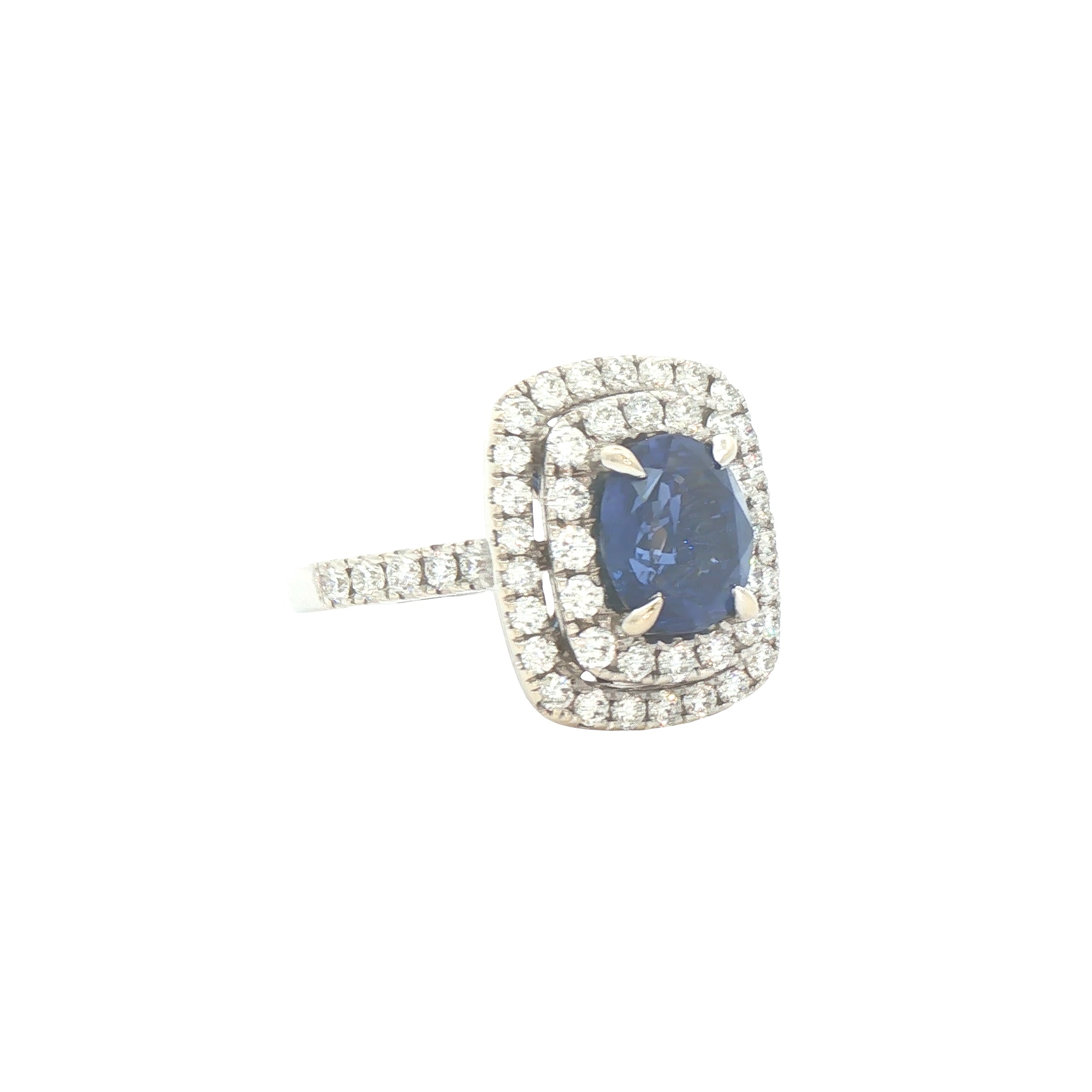 Natural Sapphire & Diamond Double Halo Ring