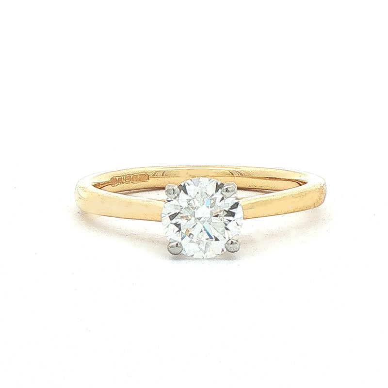 0.70ct F vs2 Certified Natural Diamond Solitaire Set in 18ct Yellow Gold