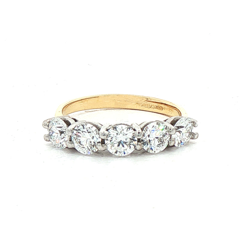 2.01ct D VS GIA Certified Five Stone Round Cut Natural Diamond Set in 18ct Yellow Gold
