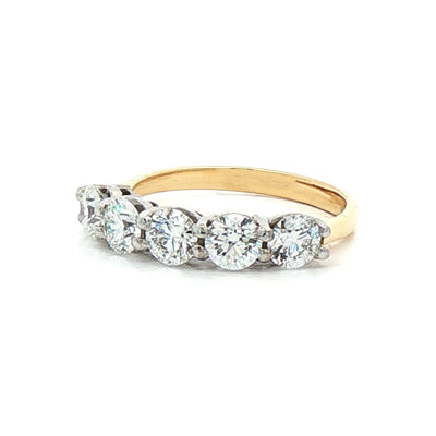 2.01ct D VS GIA Certified Five Stone Round Cut Natural Diamond Set in 18ct Yellow Gold