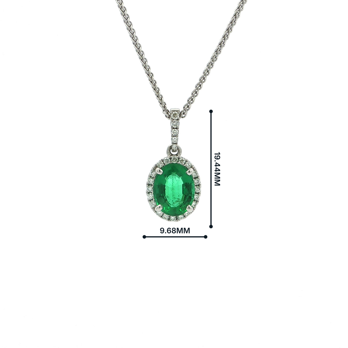 1.81ct Oval Emerald & 0.20ct Natural Diamond Halo Pendant in 18ct White Gold