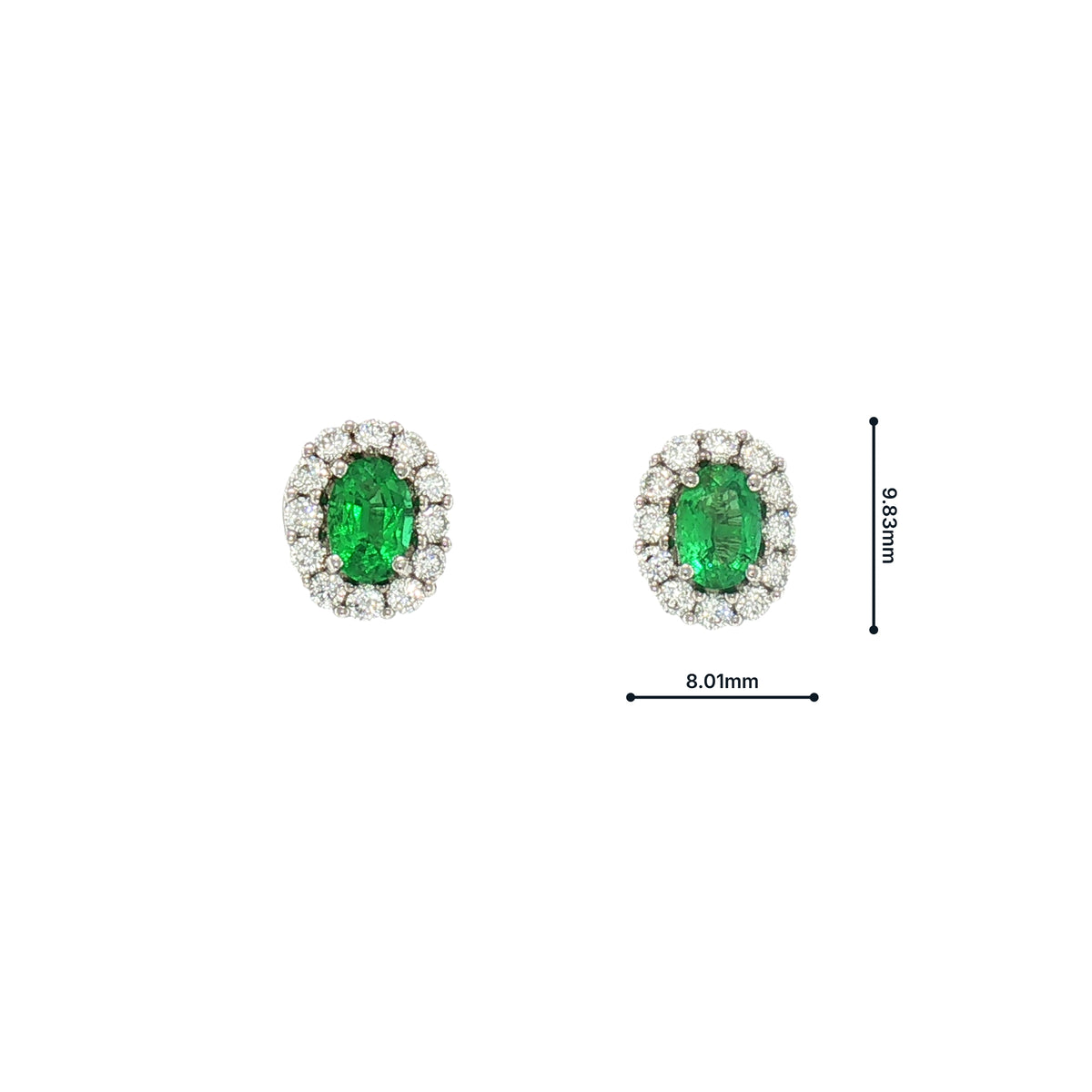 Oval Emerald and Natural Diamond Cluster Earrings in 18ct White Gold