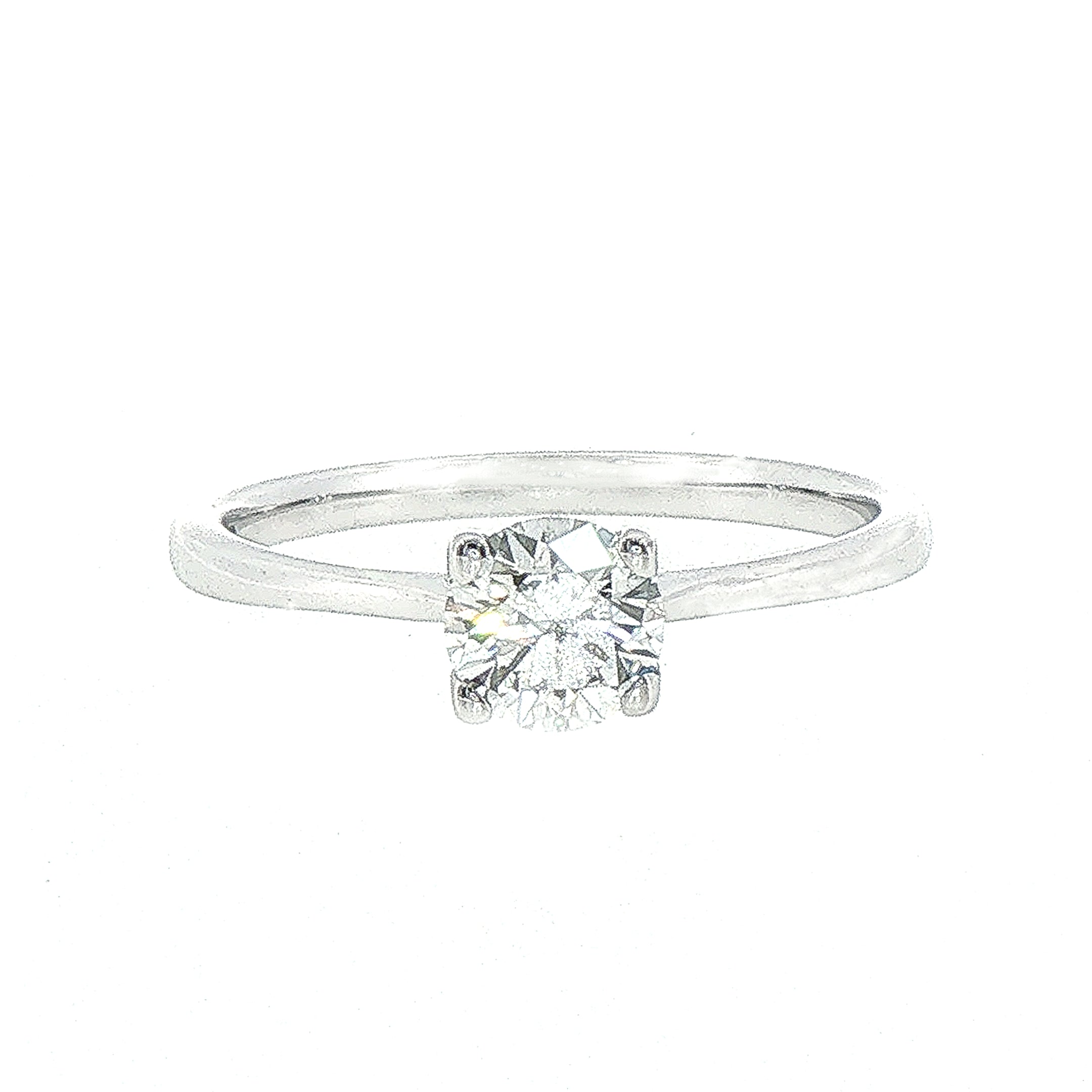 0.51ct E vs2 Natural Round Diamond Solitaire Ring Set In 18ct White Gold