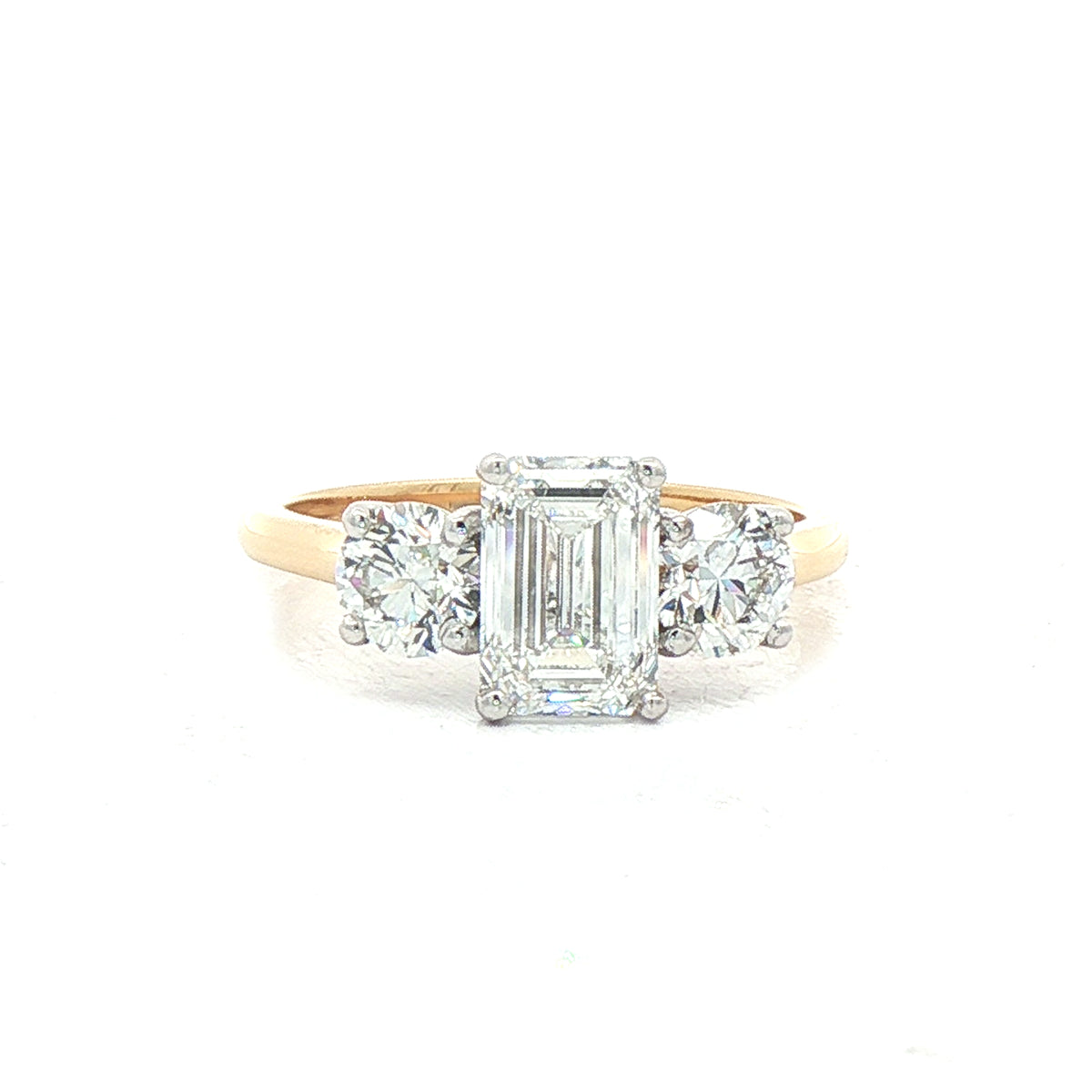 1.26ct F vvs2 Certified Natural Diamond Emerald & Brilliant Three Stone Set in 18ct Yellow Gold