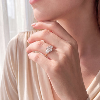 1.26ct F vvs2 Certified Natural Diamond Emerald & Brilliant Three Stone Set in 18ct Yellow Gold