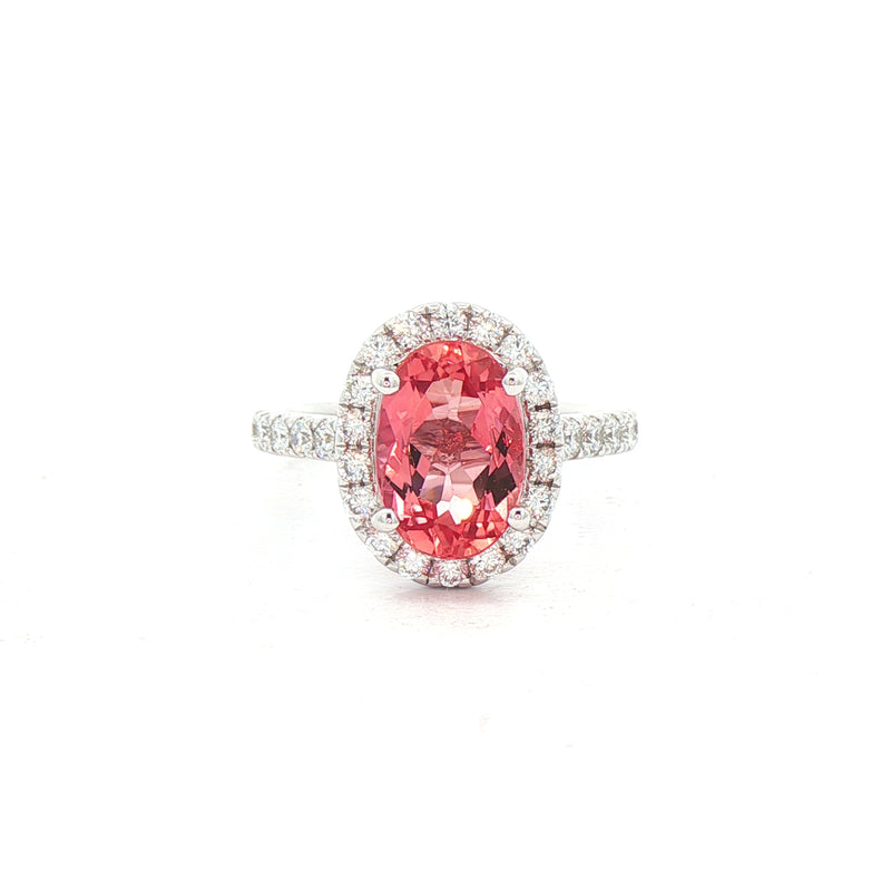 2.92ct Oval Imperial Topaz and Natural Diamond Cluster Ring in 18ct White Gold