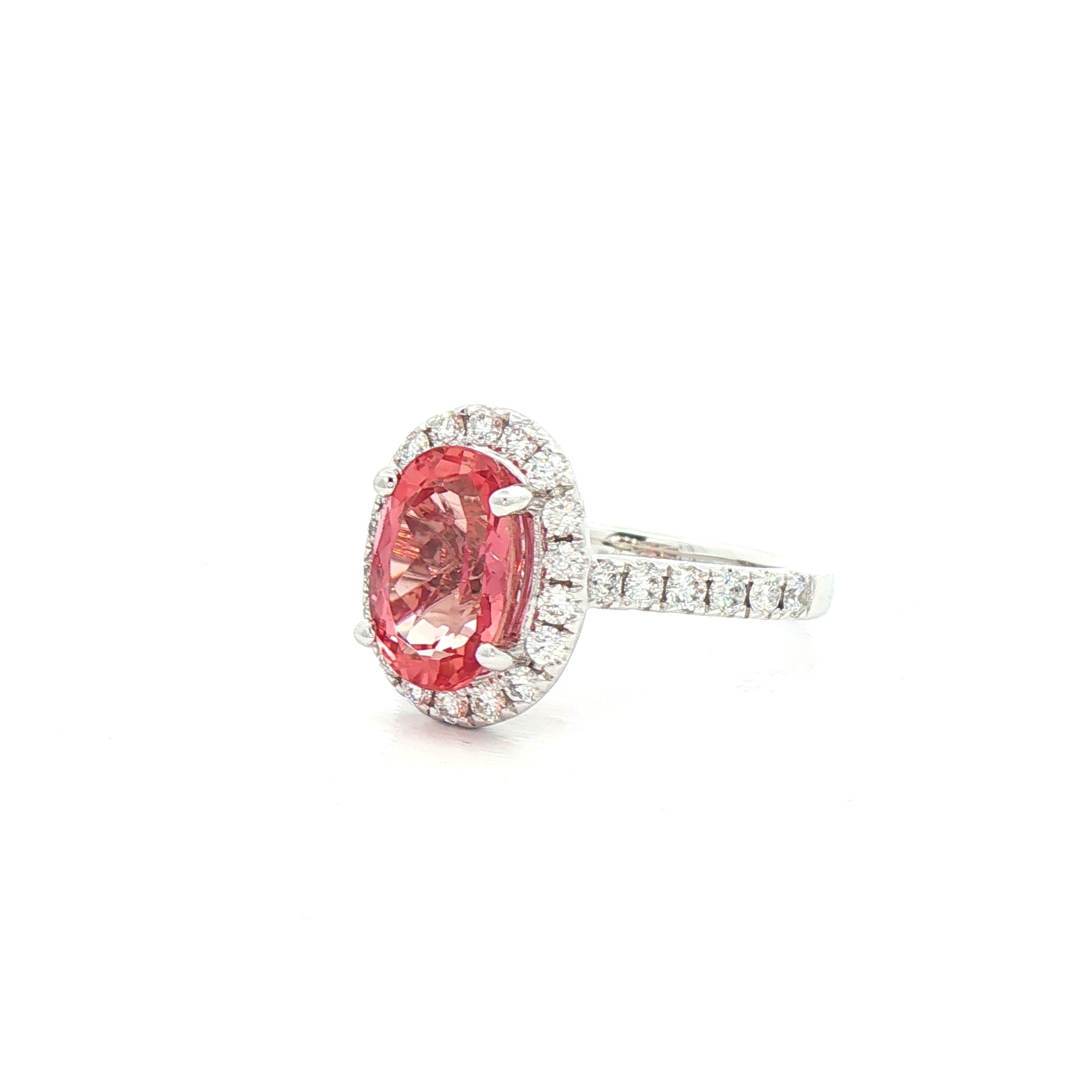2.92ct Oval Imperial Topaz and Natural Diamond Cluster Ring in 18ct White Gold