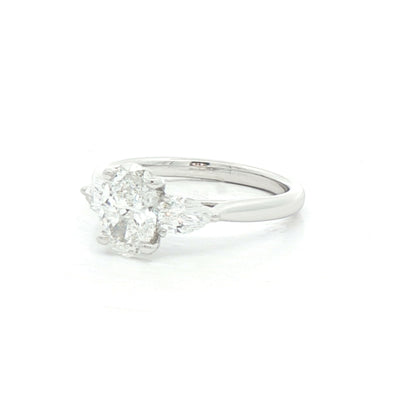 18ct White Gold 1ct E Si1 Natural Diamond Oval Solitaire & Pear Shoulders 0.43ct