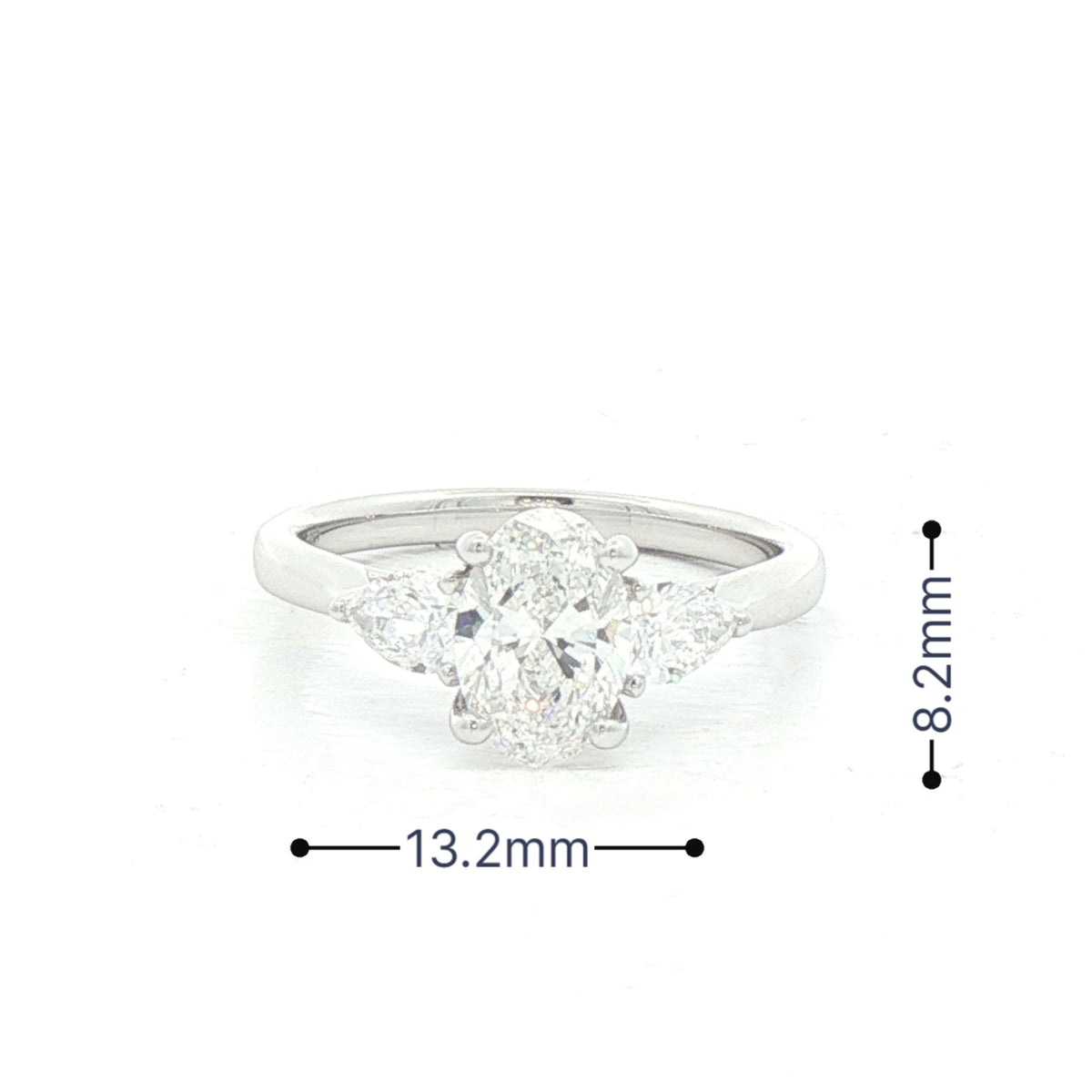 18ct White Gold 1ct E Si1 Natural Diamond Oval Solitaire & Pear Shoulders 0.43ct