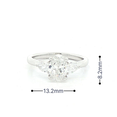 18ct White Gold 1ct E Si1 Natural Diamond Oval Solitaire & Pear Shoulders 0.43ct