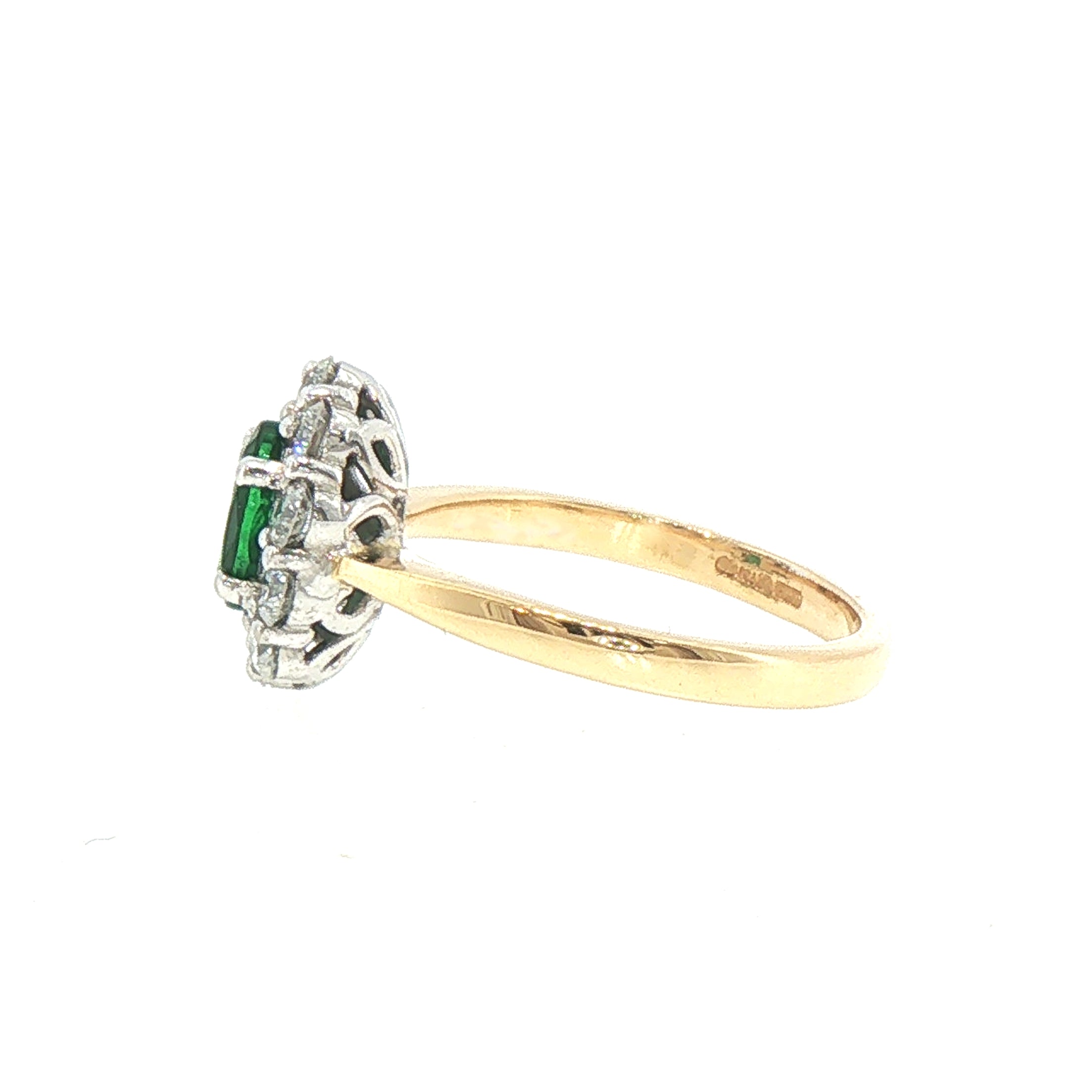 18ct Yellow Gold Oval Emerald 0.84ct & Natural Diamond 0.70ct Cluster Ring