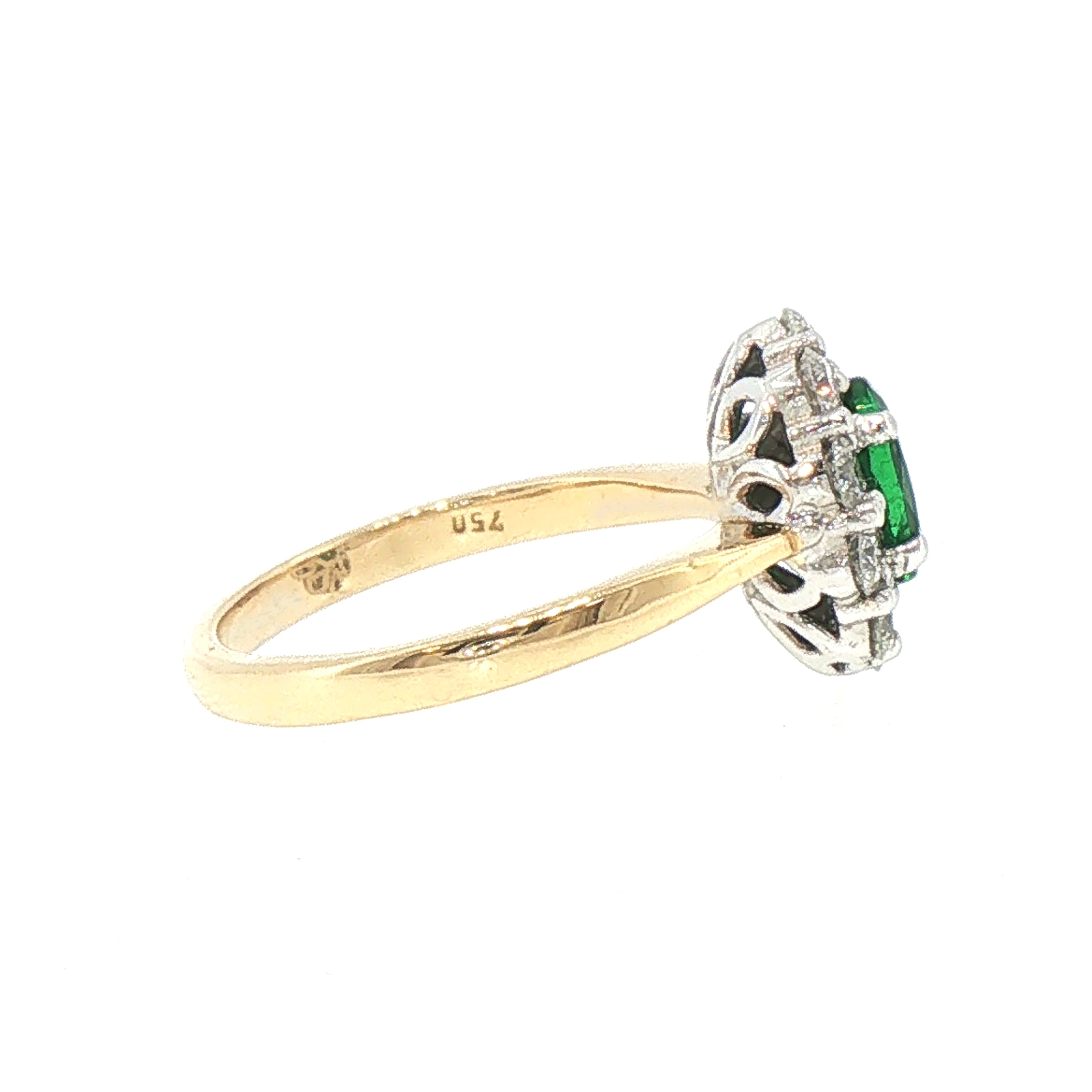 18ct Yellow Gold Oval Emerald 0.84ct & Natural Diamond 0.70ct Cluster Ring
