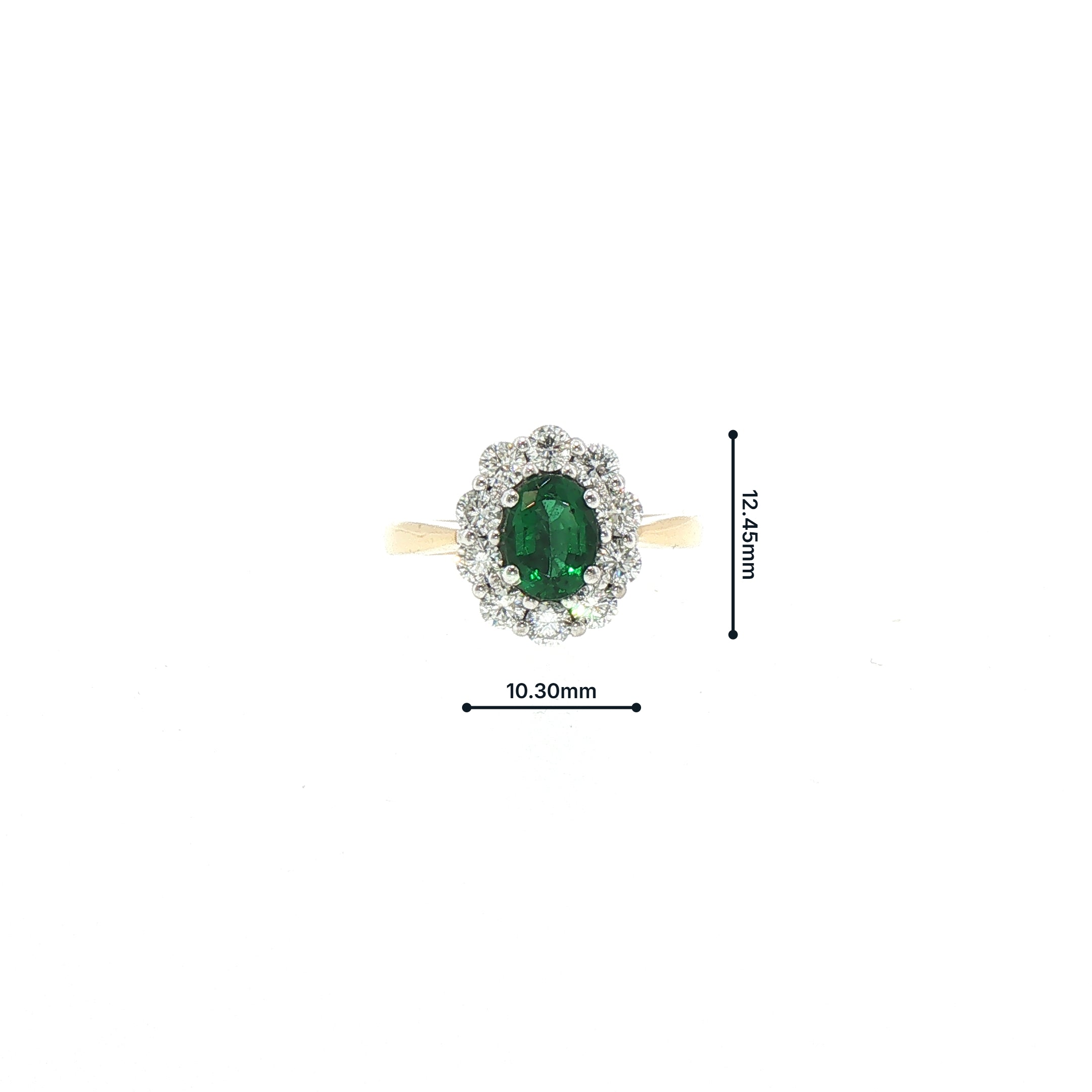 18ct Yellow Gold Oval Emerald 0.84ct & Natural Diamond 0.70ct Cluster Ring