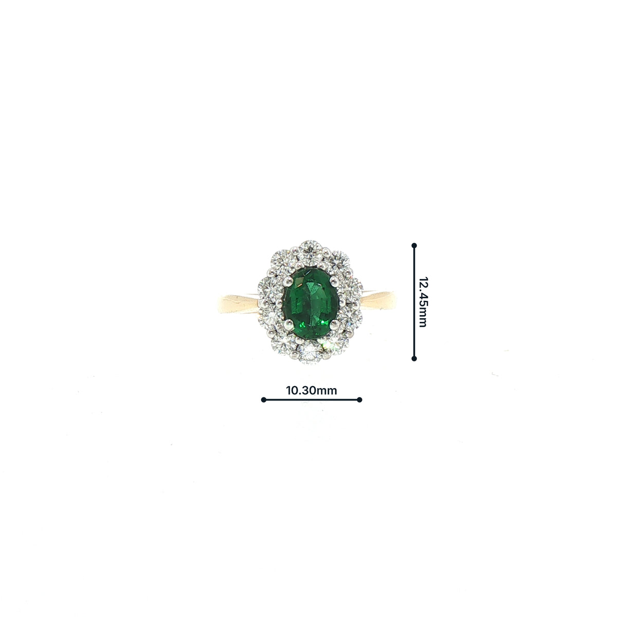 18ct Yellow Gold Oval Emerald 0.84ct & Natural Diamond 0.70ct Cluster Ring