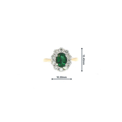 18ct Yellow Gold Oval Emerald 0.84ct & Natural Diamond 0.70ct Cluster Ring