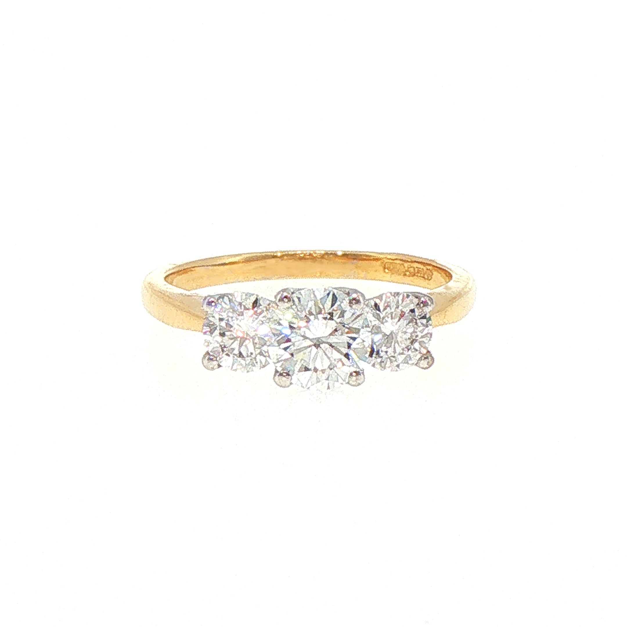 0.65ct E VS2 Three Stone Natural Diamond Ring in 18ct Yellow Gold